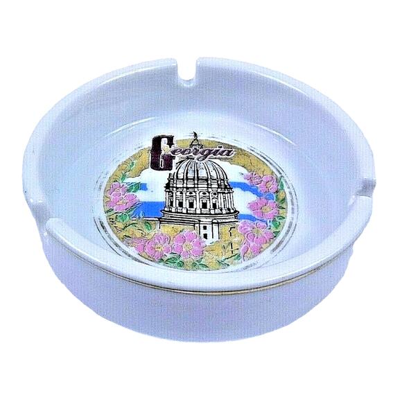 VTG Georgia Landmarks Porcelain Ashtray State Building Gold Trim 4” Wide - Picture 1 of 3